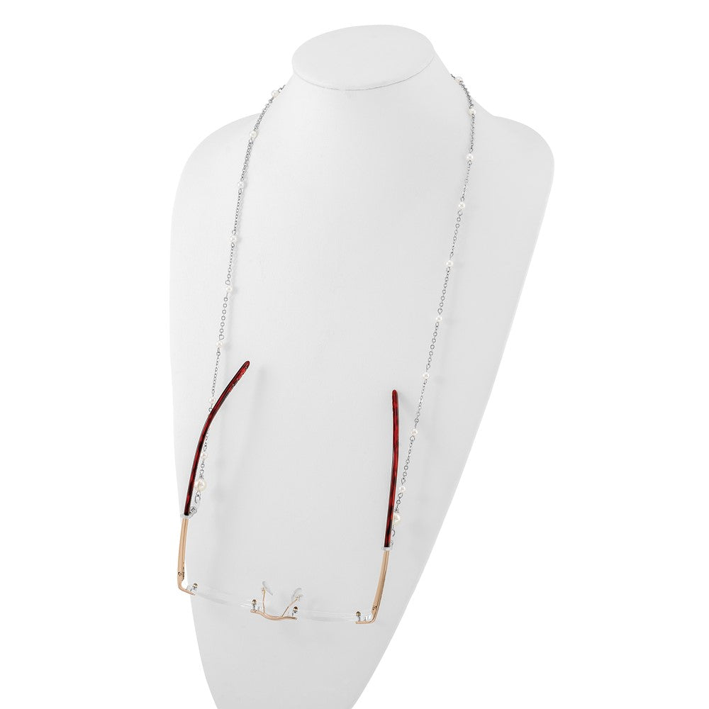 1928 Jewelry Silver-tone Simulated Pearl Stations Eyeglass Holder 30 inch Chain