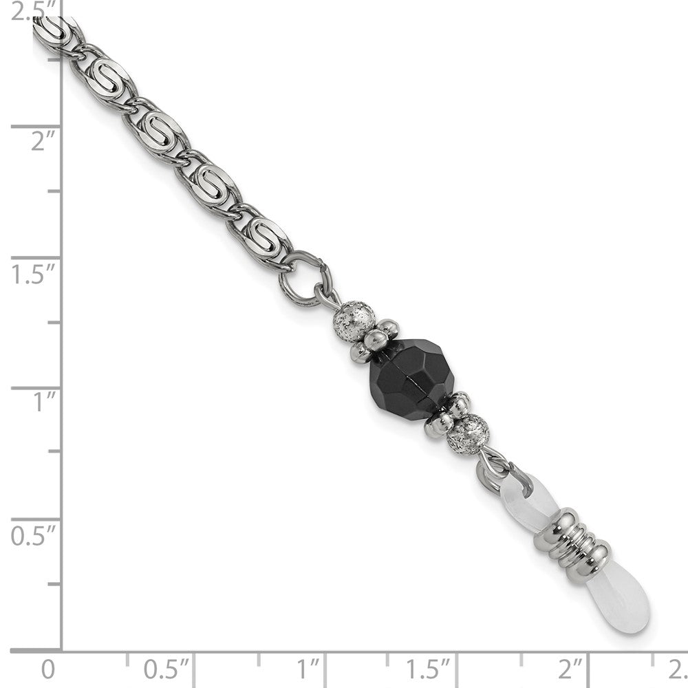 1928 Jewelry Silver-tone Black Crystal Faceted Bead Eyewear Holder 30 inch Chain