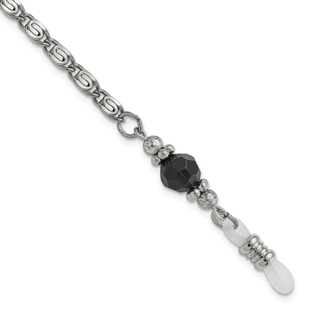 1928 Jewelry Silver-tone Black Crystal Faceted Bead Eyewear Holder 30 inch Chain