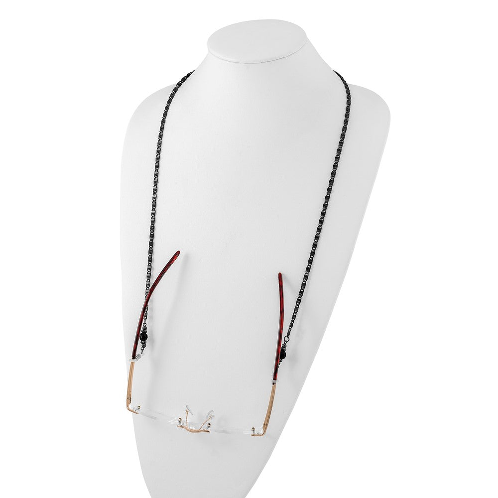 1928 Jewelry Black-plated Black Faceted Crystal Bead Eyewear Holder 30 inch Chain