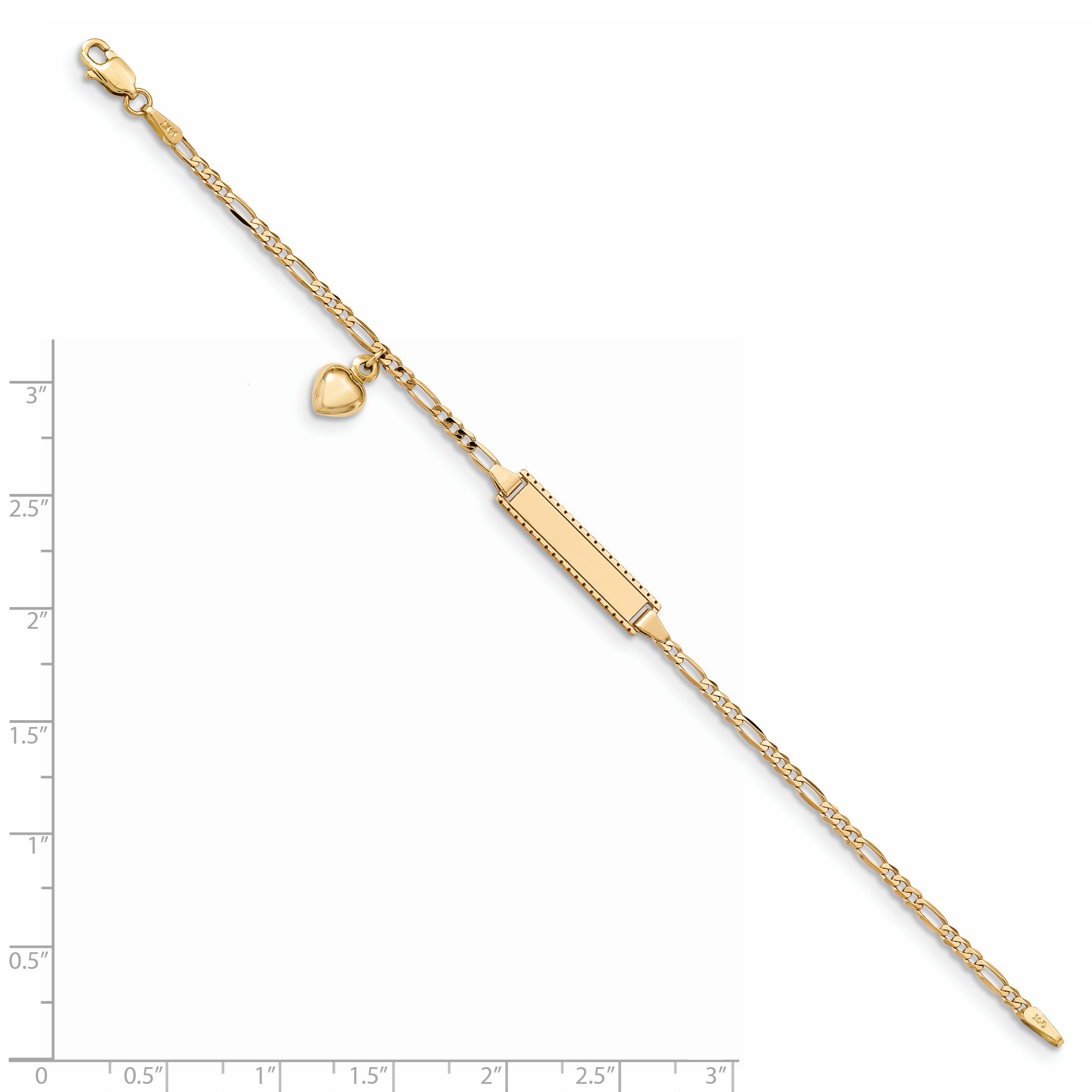 14K Dangling Heart Children'S Figaro Link Id Bracelet