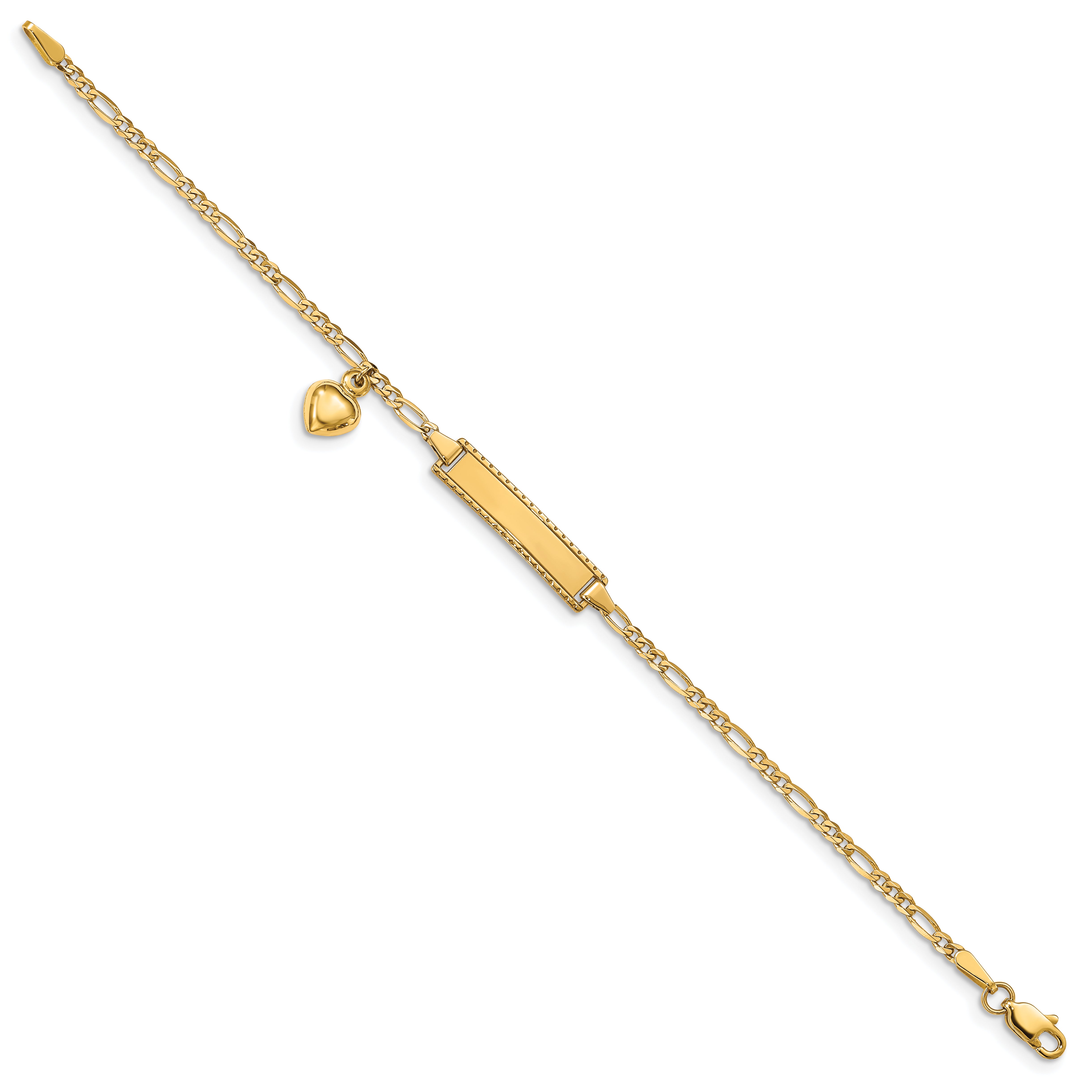 14K Dangling Heart Children'S Figaro Link Id Bracelet