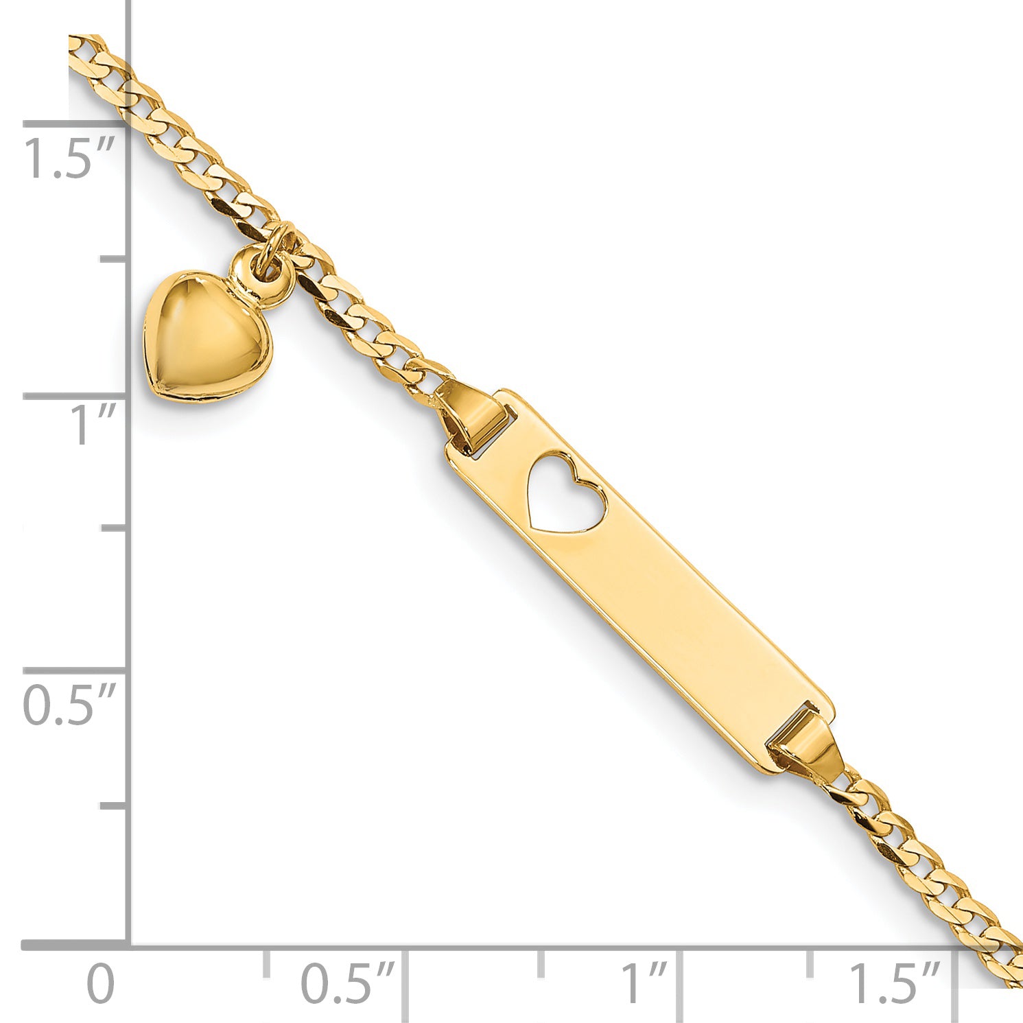 14K Cut-Out Heart W/Dangling Heart Children'S Curb Link Id Bracelet