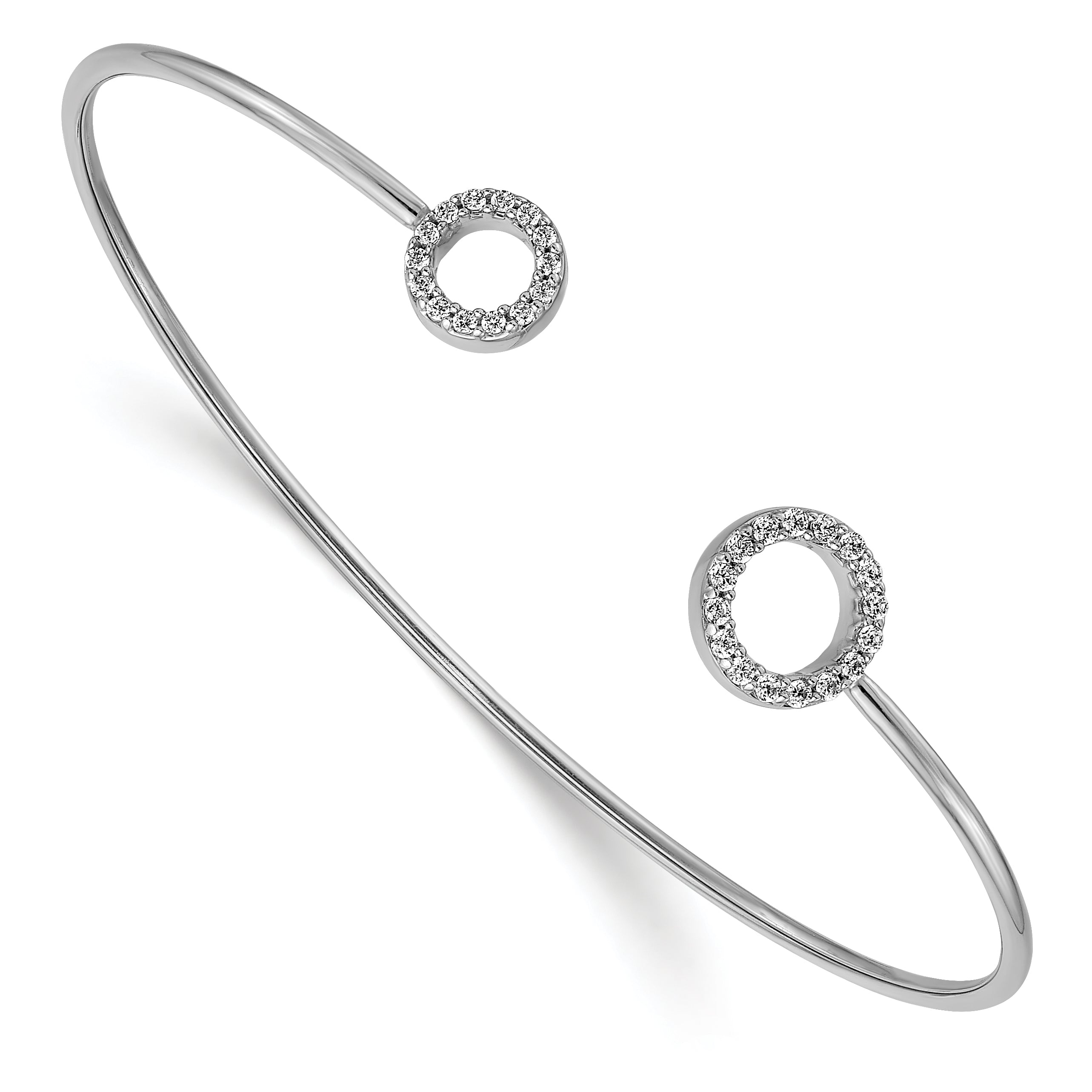 14K White Gold Lab Grown Vs/Si Fgh Dia Circles Flexible Cuff Bangle