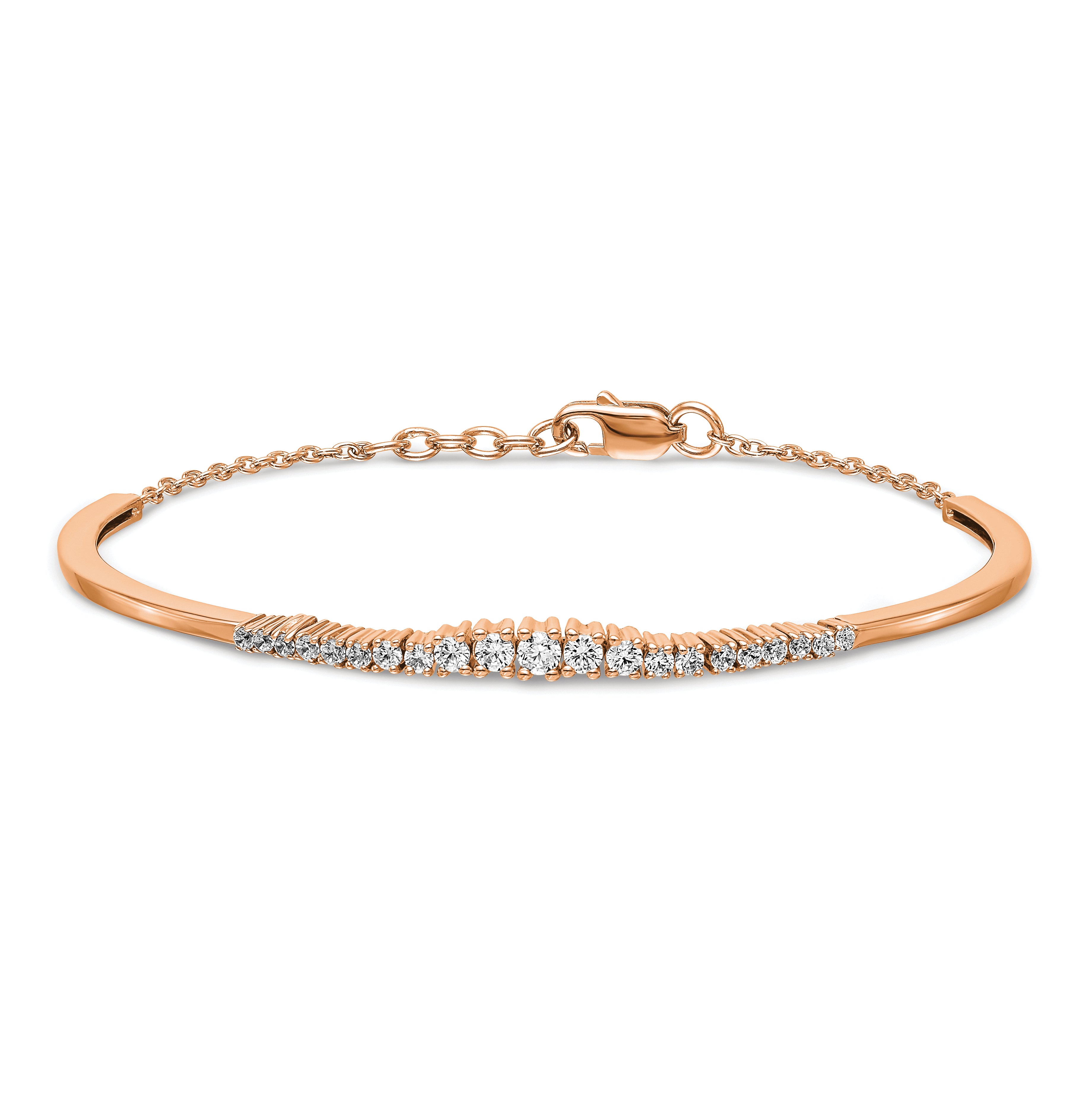 14k Rose Gold 3/4 carat Lab Grown Diamond VS/SI+ G+ Graduated Bangle Bracelet
