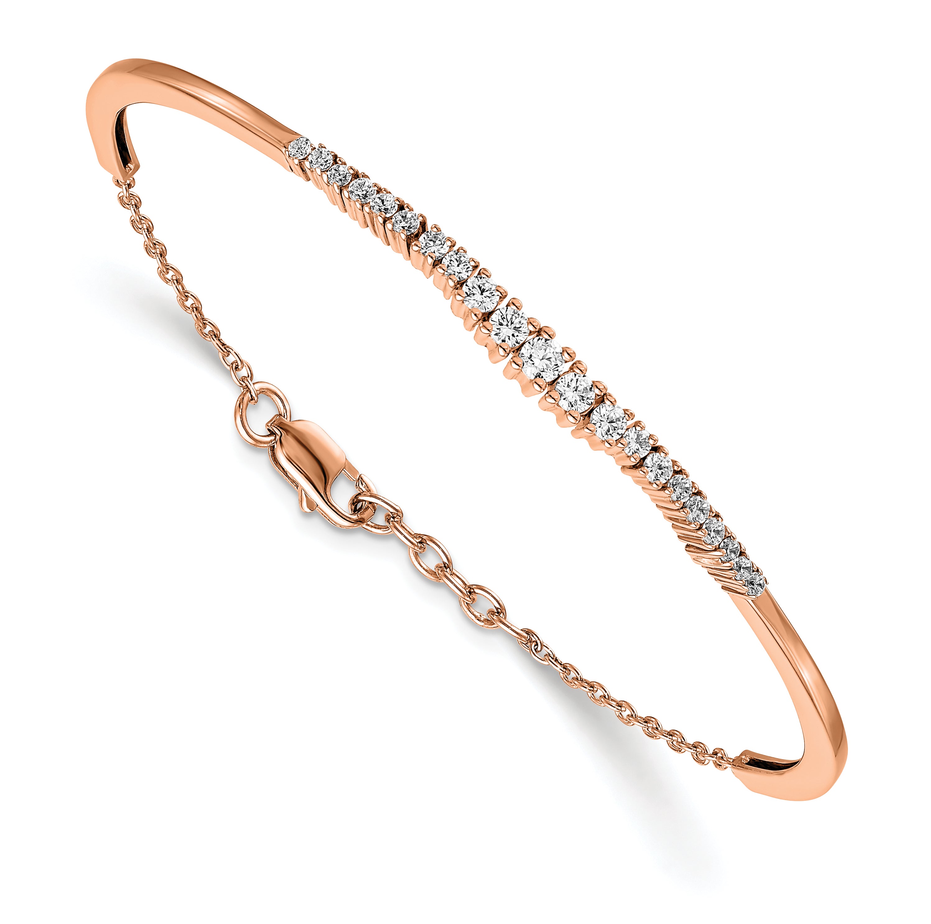 14k Rose Gold 3/4 carat Lab Grown Diamond VS/SI+ G+ Graduated Bangle Bracelet