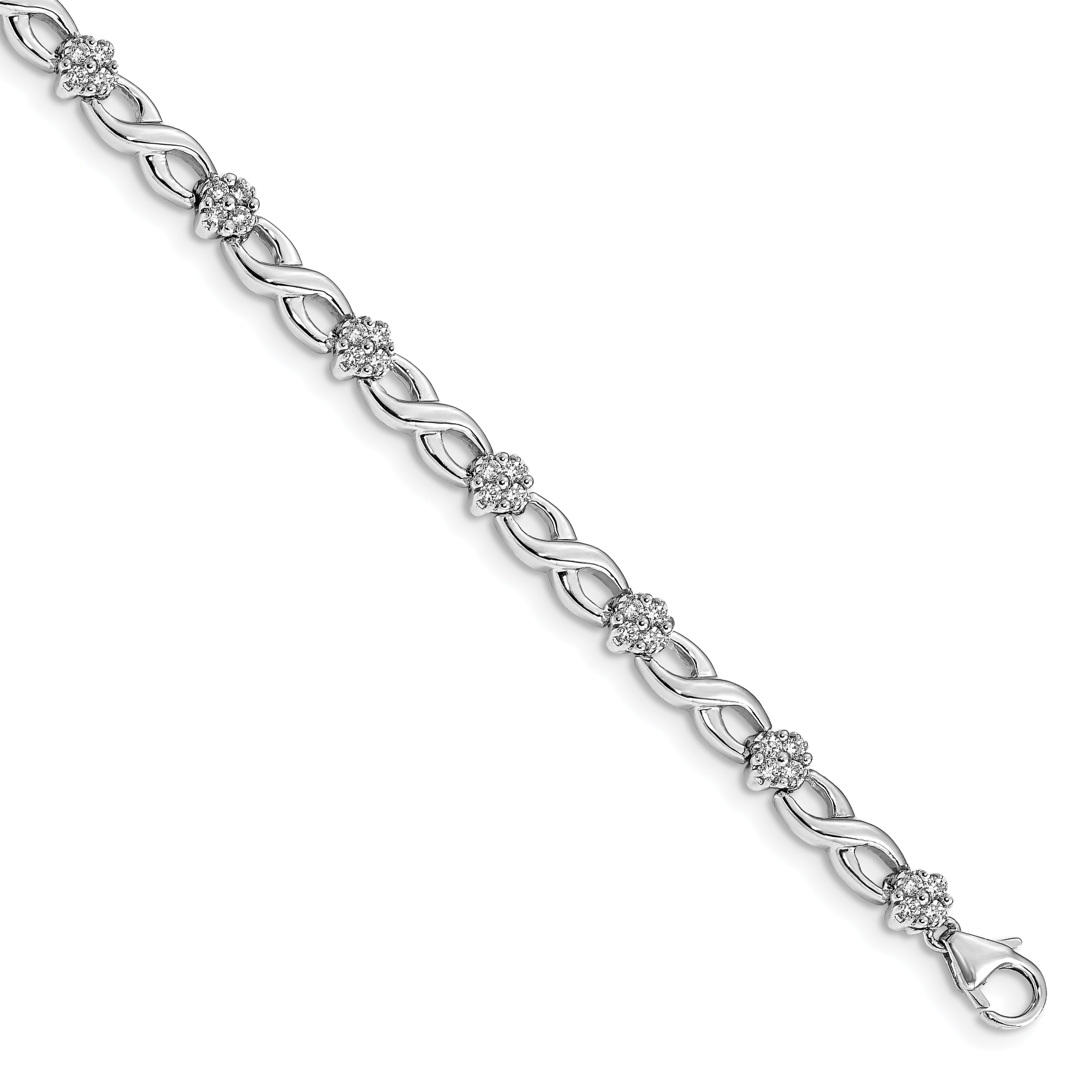 14k White Gold 1 carat Lab Grown Diamond VS/SI+ G+ 7 inch Flower Infinity Bracelet