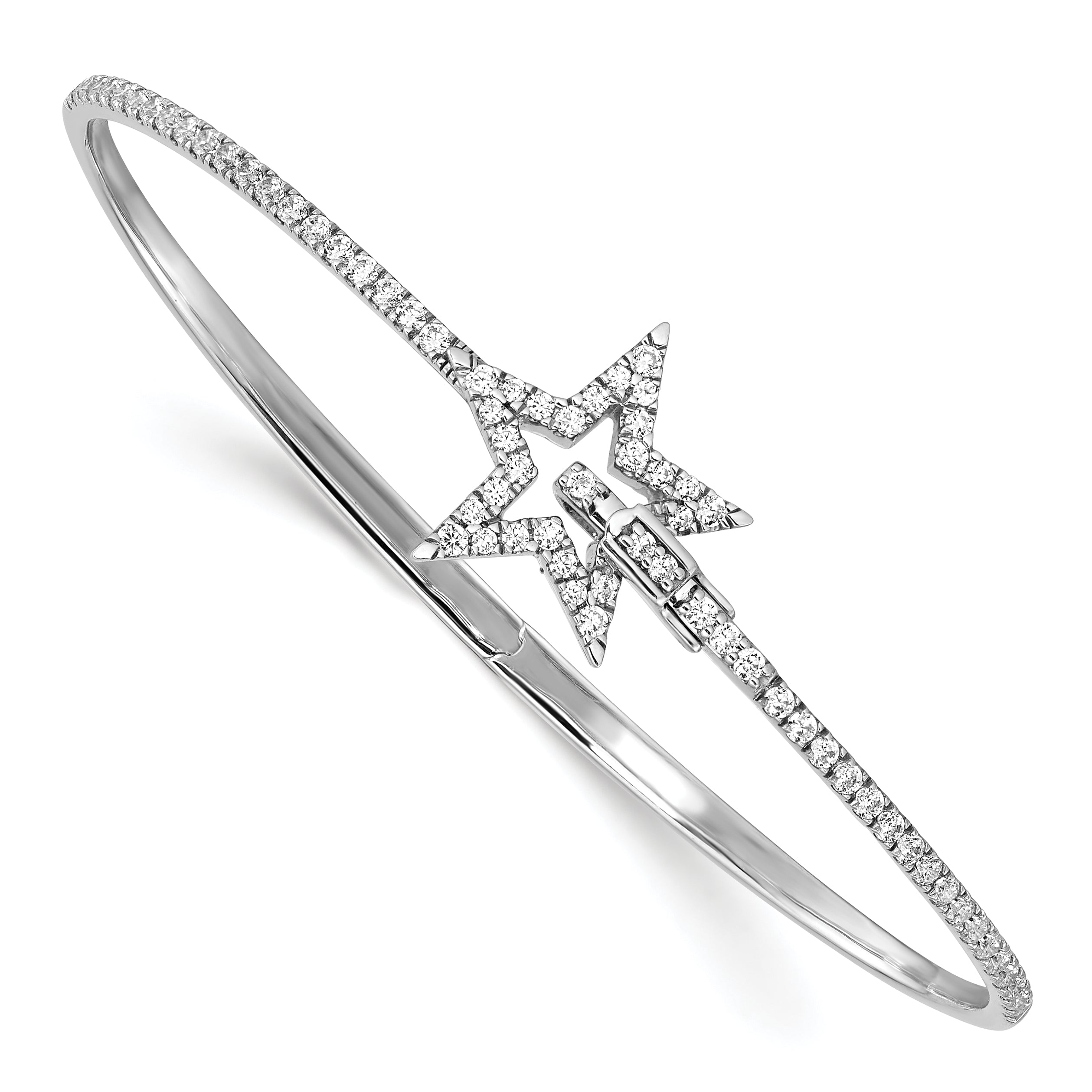 14K White Gold Lab Grown Vs/Si Fgh Dia Star Hinged Bangle