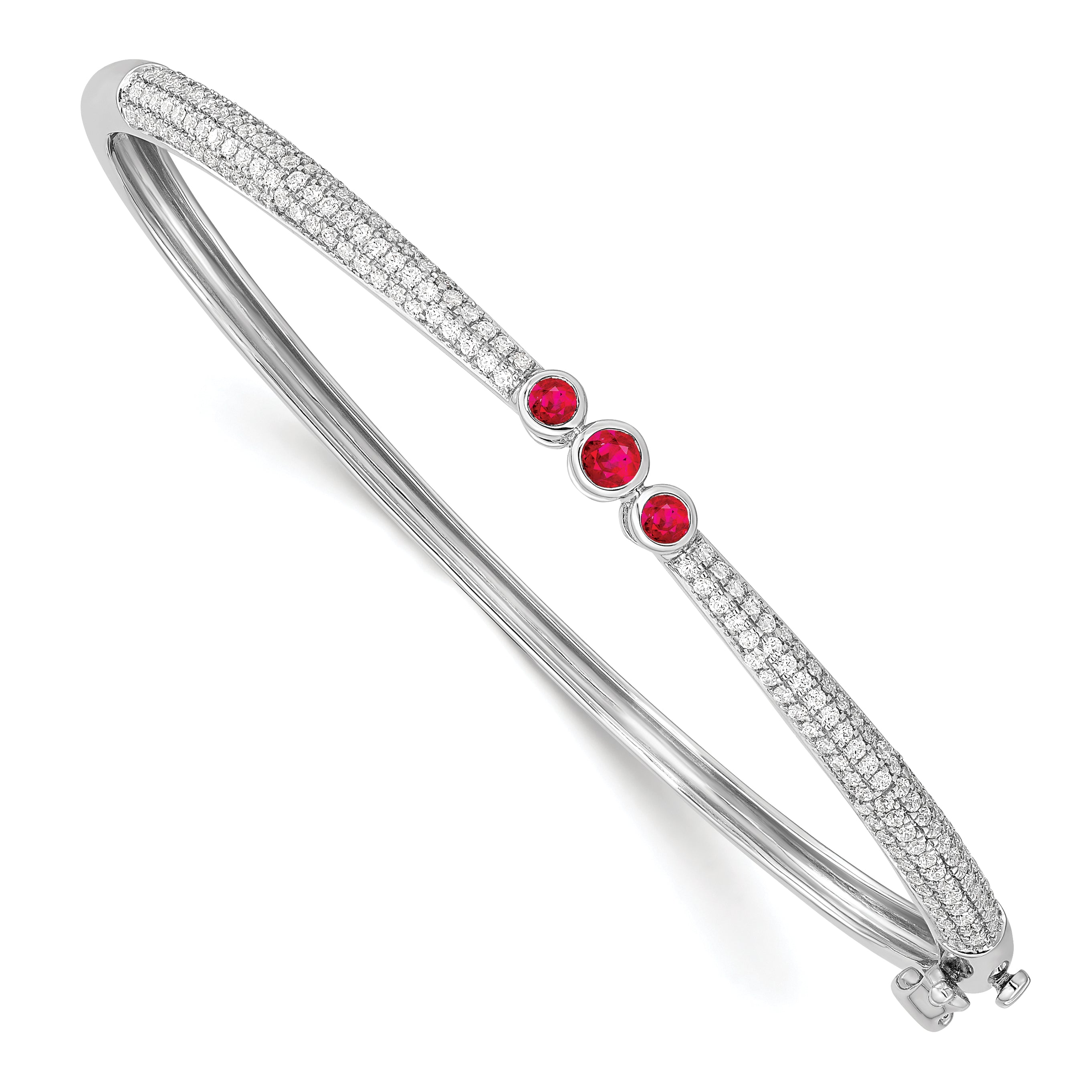 14K White Gold Lab Grown Vs/Si Fgh Dia And Created Ruby Bangle