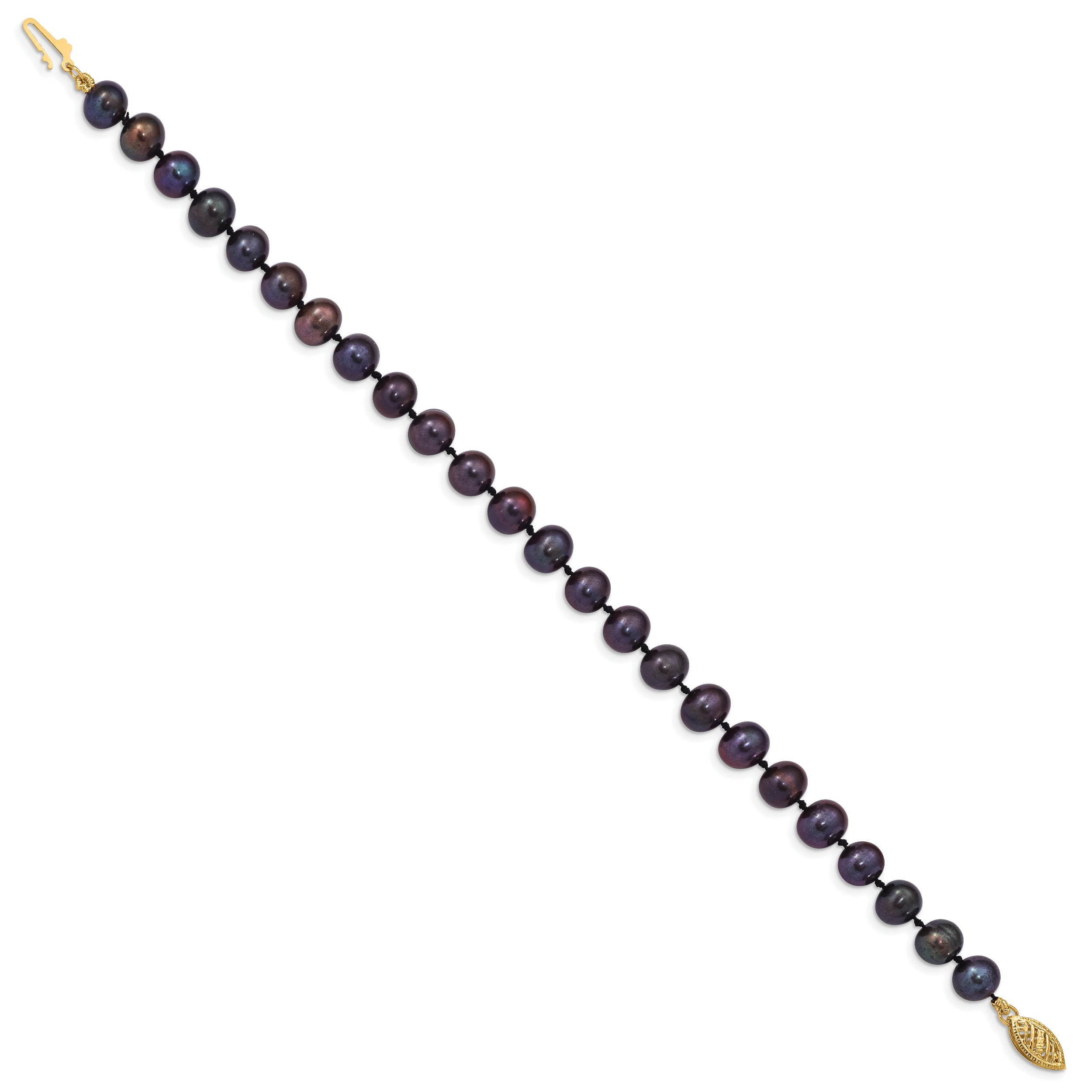 14k 6-7mm Black Near-Round Freshwater Cultured Pearl 7.5 inch Bracelet