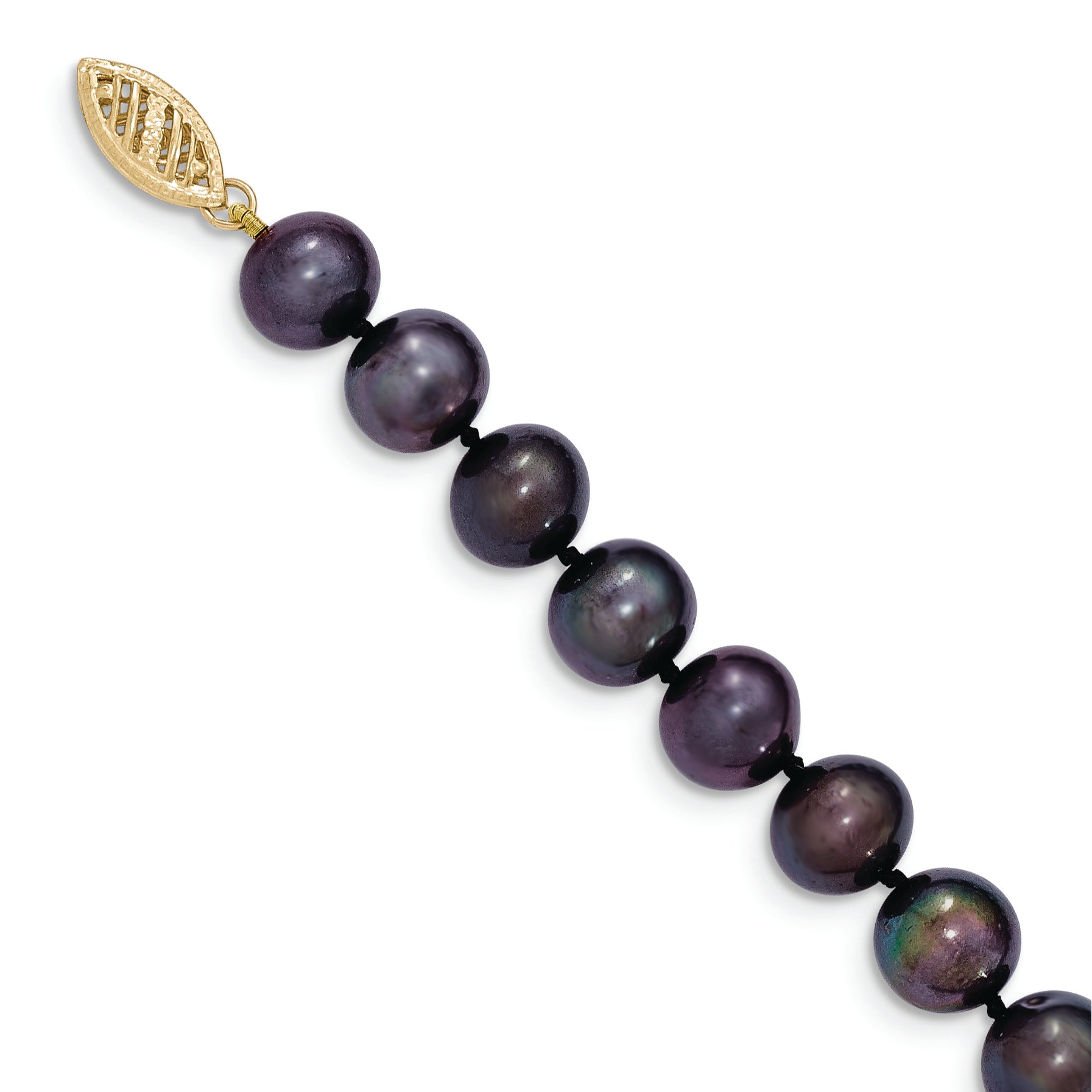 14k 8-9mm Black Near-Round Freshwater Cultured Pearl 7.5 inch Bracelet