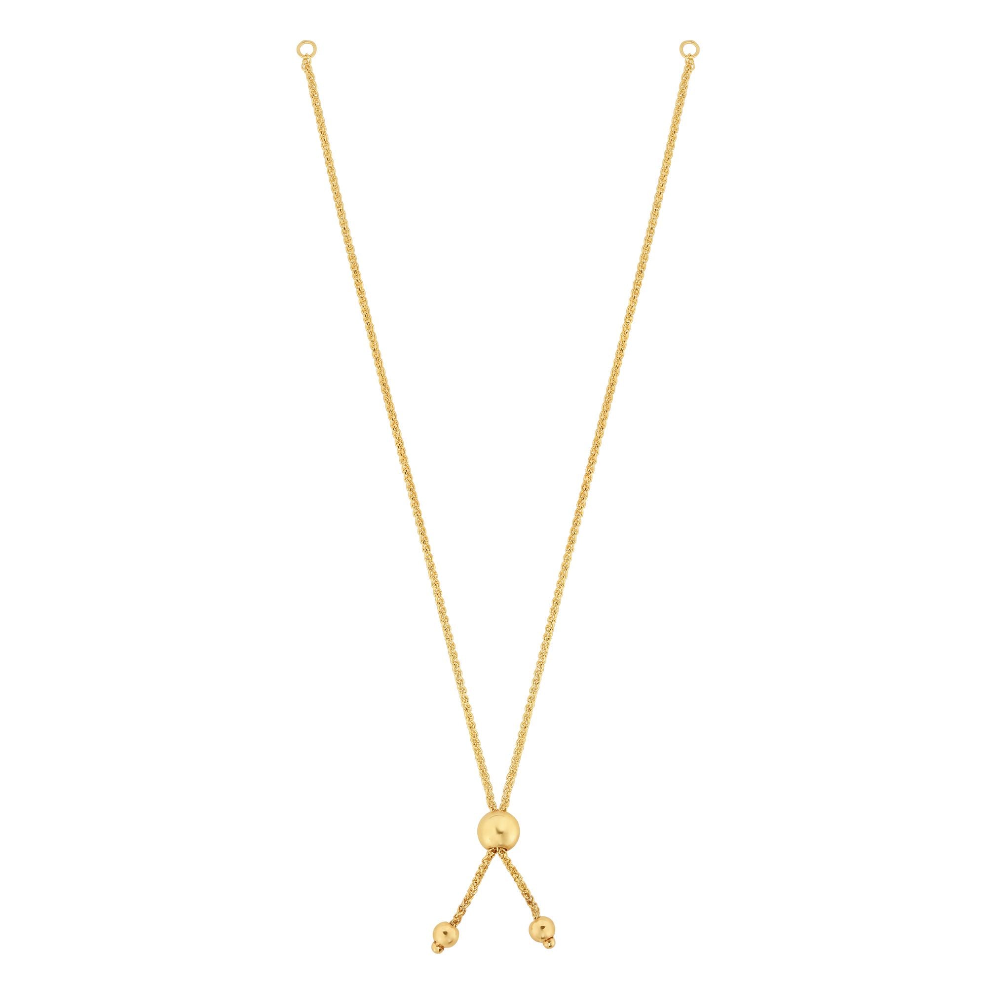 14K Yellow Gold 8" Round Wheat Chain with Ball Slide Friendship Bracelet