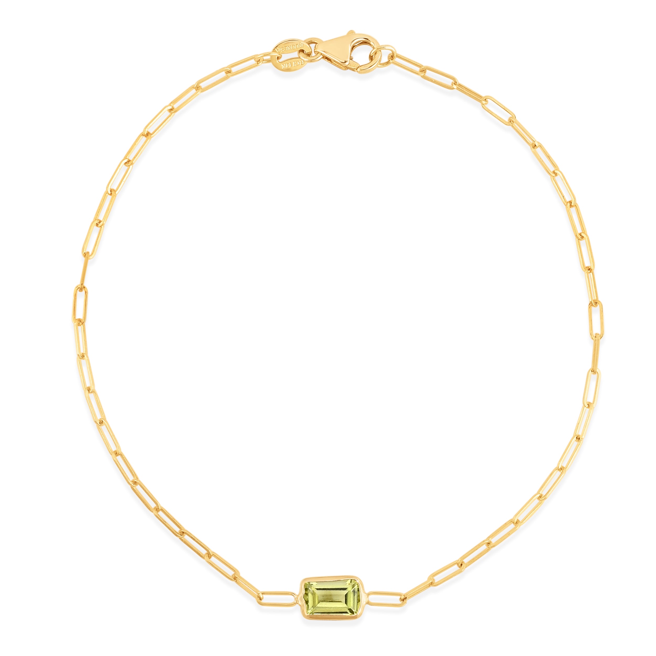 14K Peridot Paperclip Bracelet