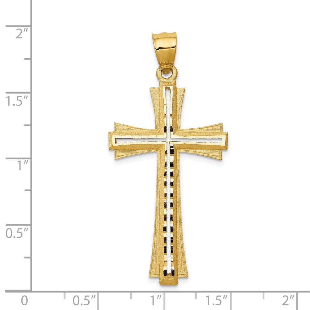 14K Diamond Cut and Satin Cross Pendant