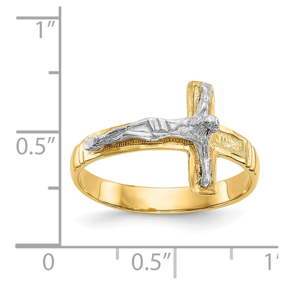 14K Two-Tone Polished Diamond-Cut Mens Crucifix Ring