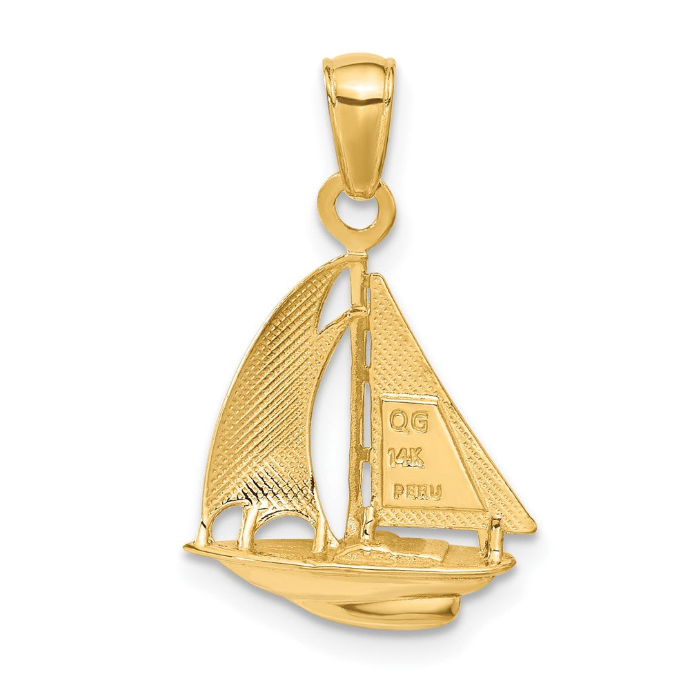 14k Polished Open-Backed Sailboat Pendant