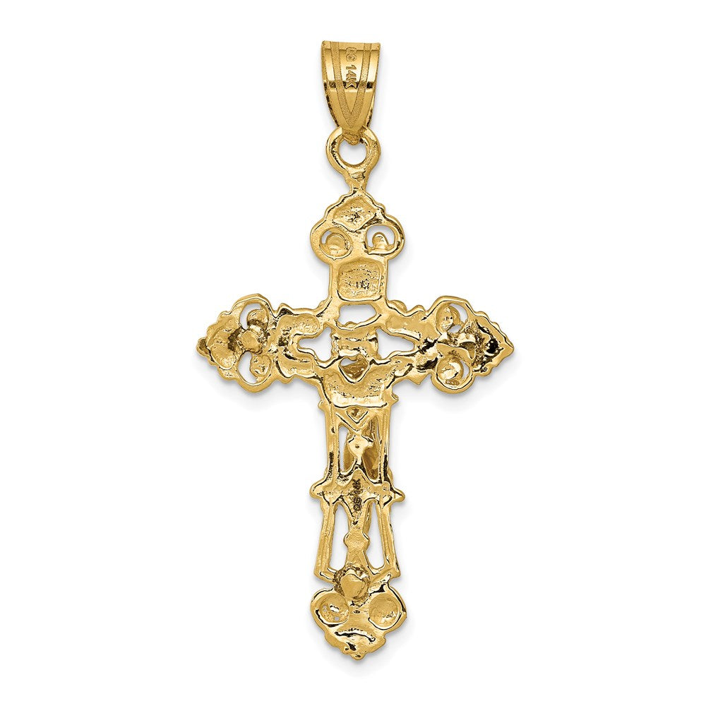14k INRI Fleur De Lis Crucifix Pendant