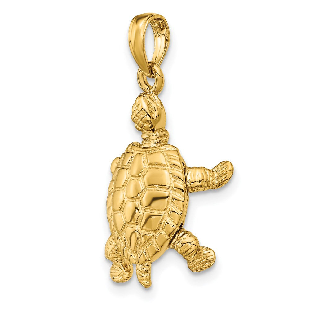 14K Solid Polished 3-D Moveable Turtle Pendant