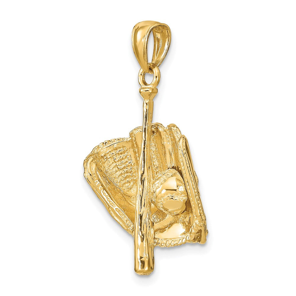 14K Polished 3-D Glove/Bat/Baseball Pendant