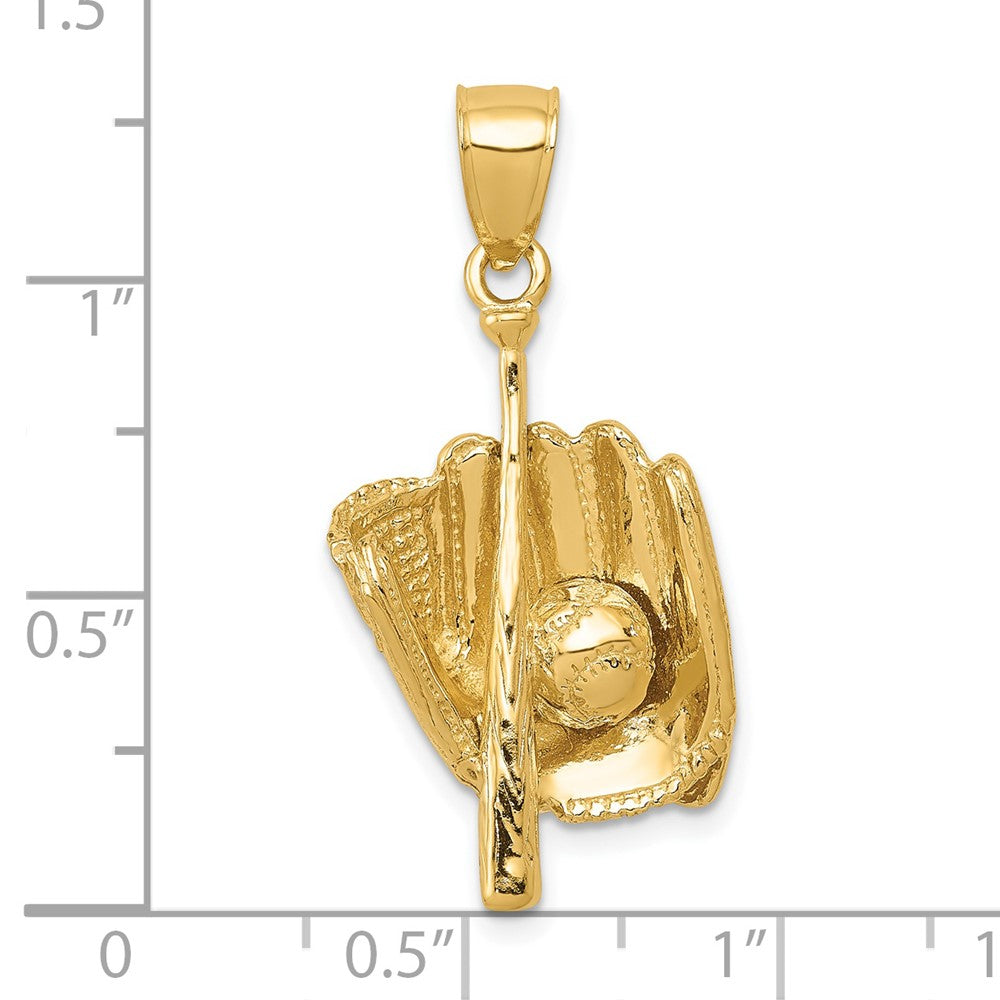 14K Polished 3-D Glove/Bat/Baseball Pendant