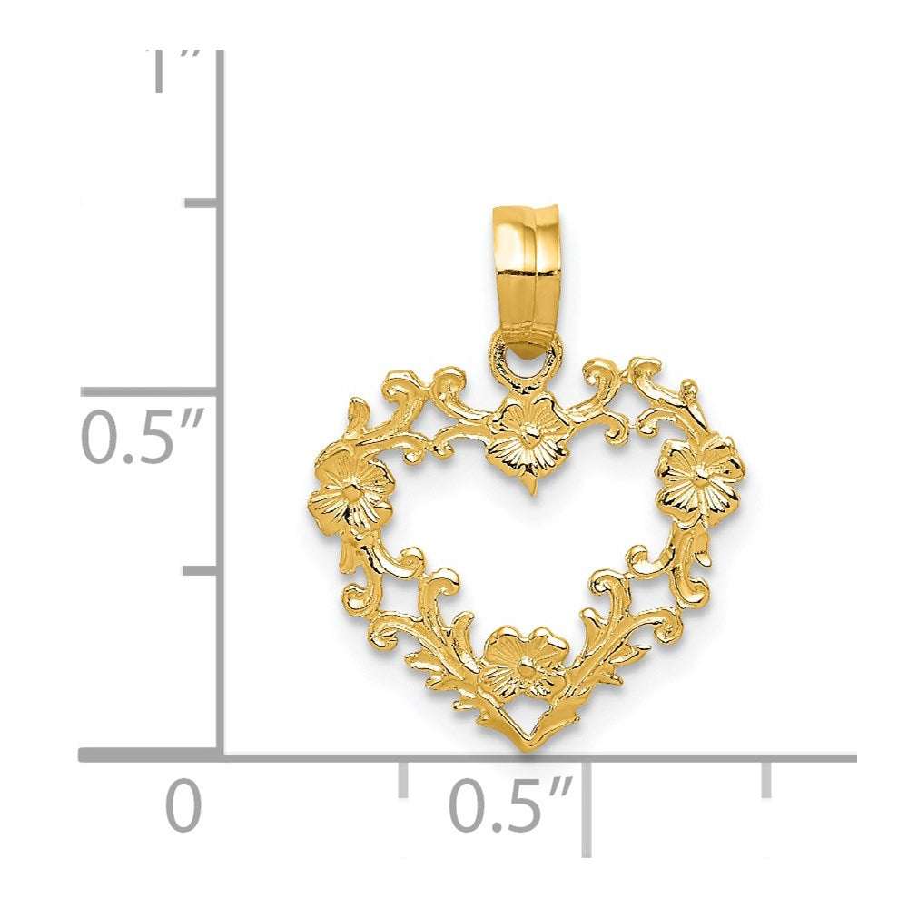 14K Polished Floral Border Heart Pendant