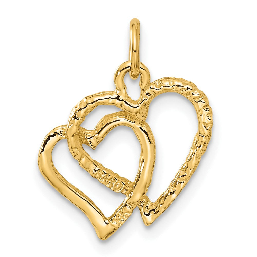 14K Polished and Textured Double Heart Pendant