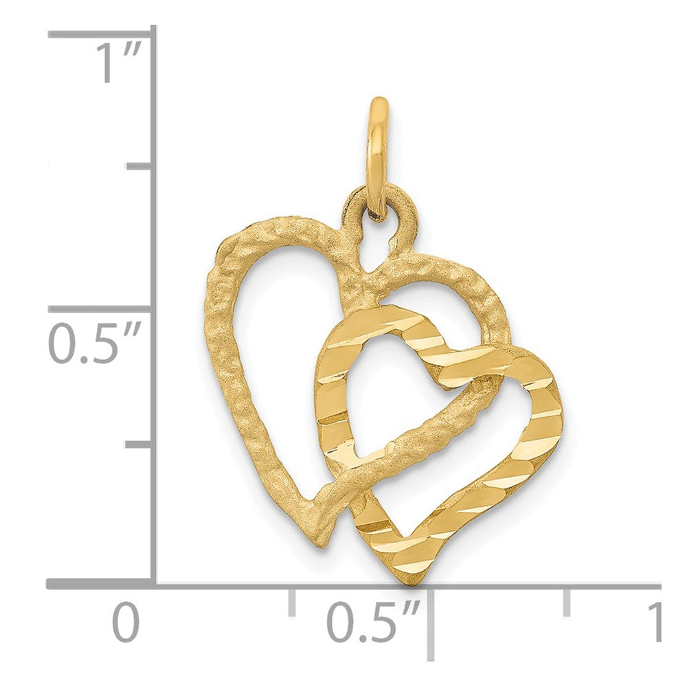 14K Polished and Textured Double Heart Pendant