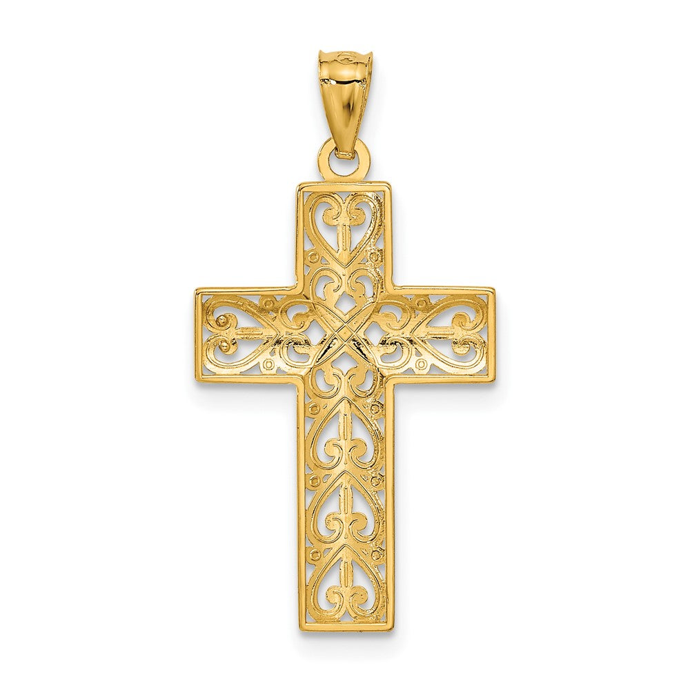 14k Diamond-cut Filigree Cross Pendant