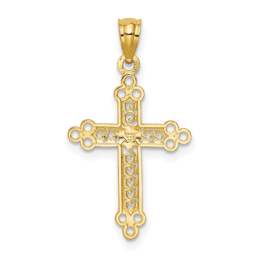 14k w/Rhodium Budded Cross Pendant