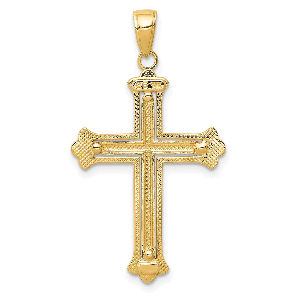 14K w/Rhodium Budded Yellow Cross Frame Pendant