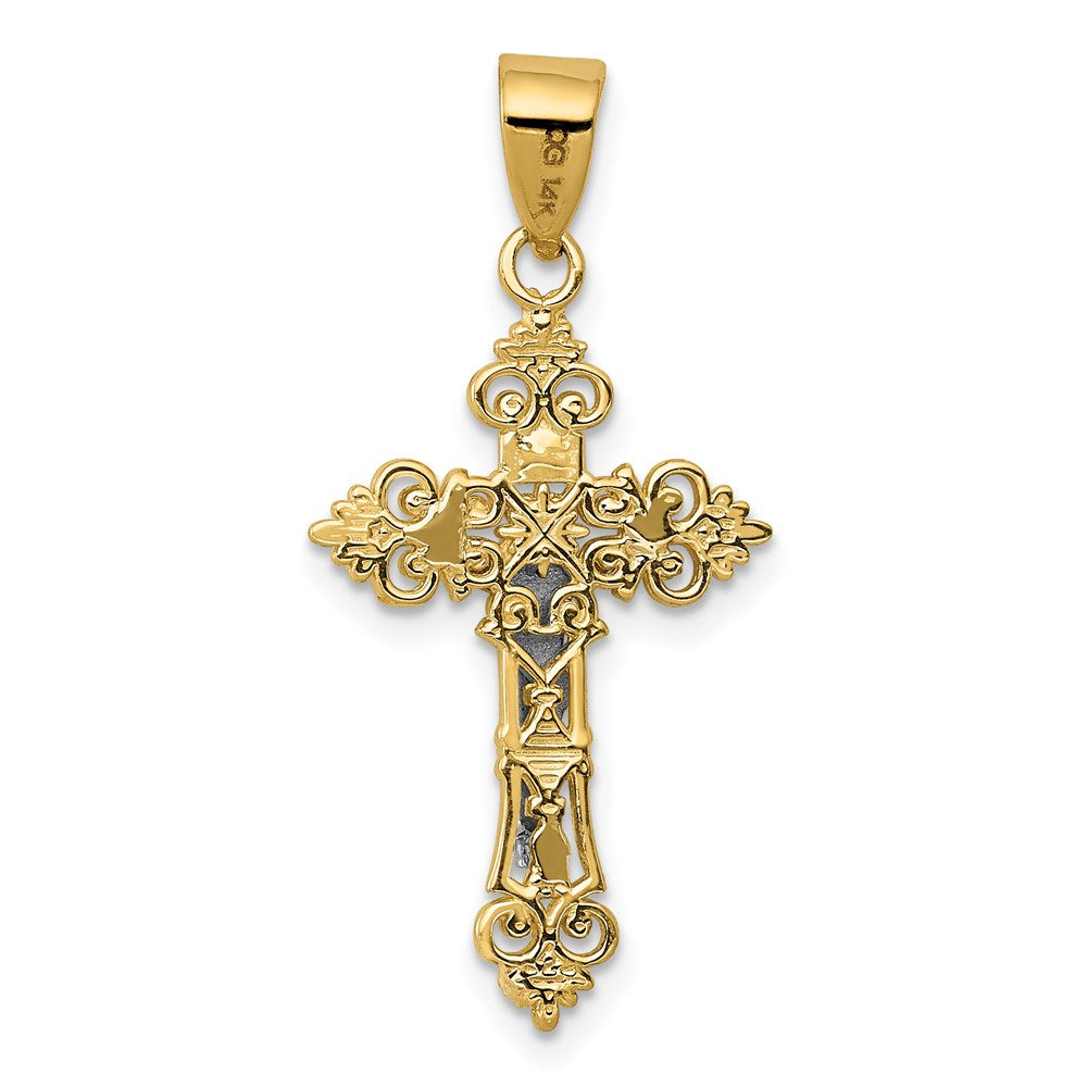14K Two-Tone Small Lacy-Edge Inri Crucifix Pendant