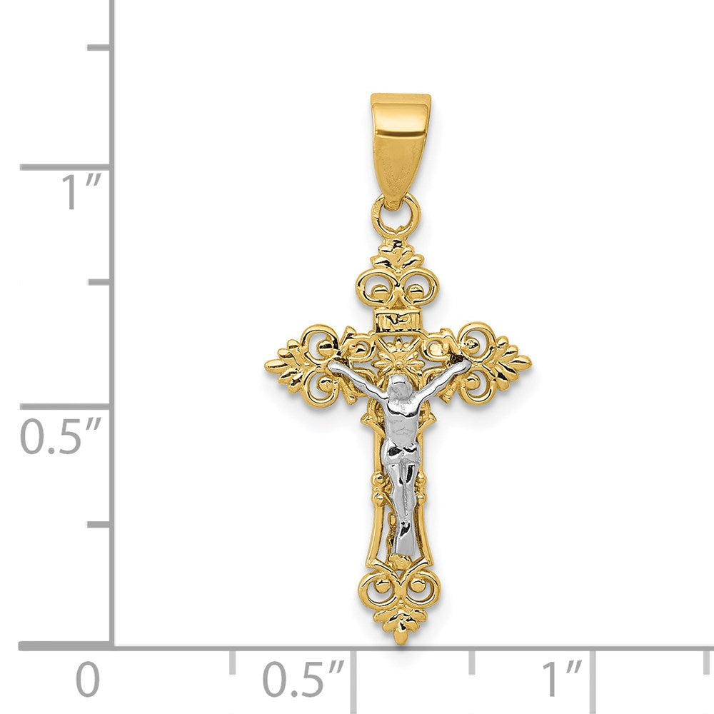 14K Two-Tone Small Lacy-Edge Inri Crucifix Pendant