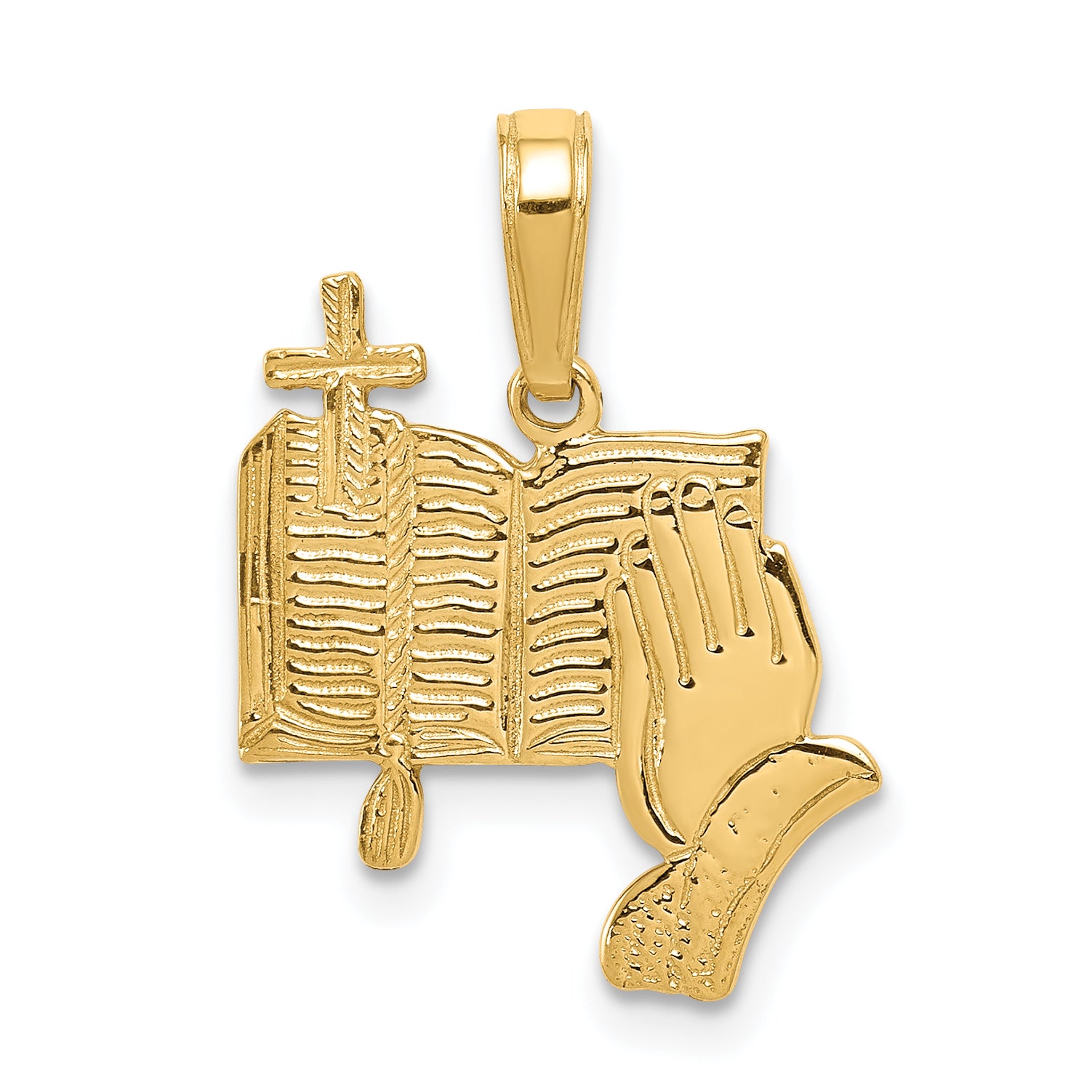 14K Bible, Praying Hands, And Cross Pendant