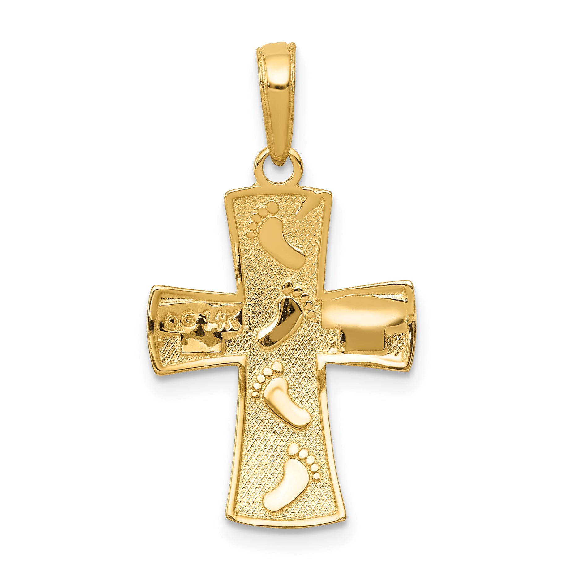 14K w/Rhodium Footprints Cross Pendant