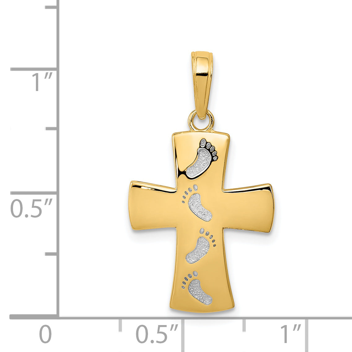 14K w/Rhodium Footprints Cross Pendant
