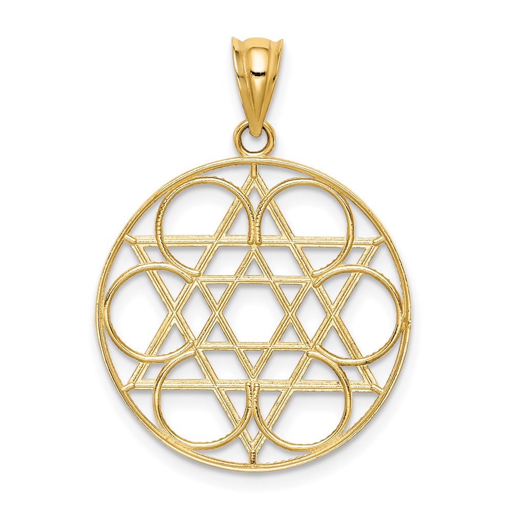 14k Star of David Circle Pendant