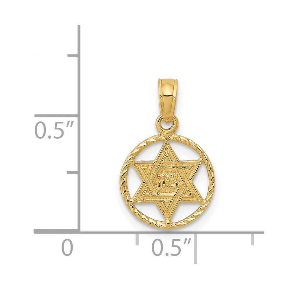 14K Star of David in Circle Frame Pendant