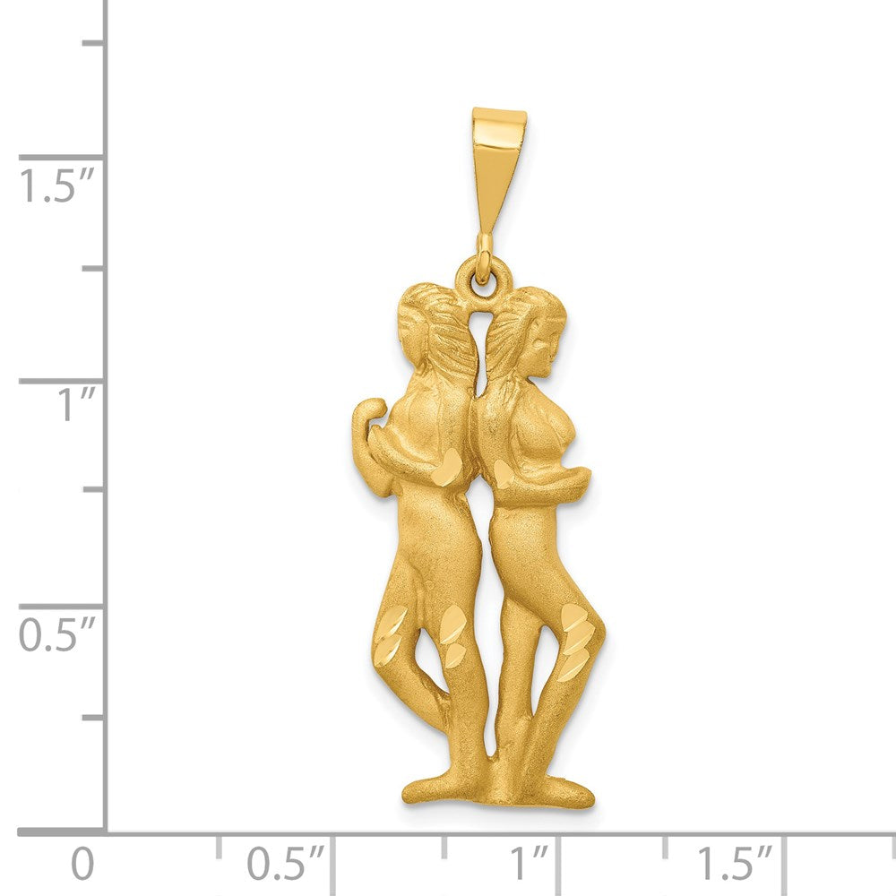14k Satin Diamond-cut Gemini Zodiac Charm