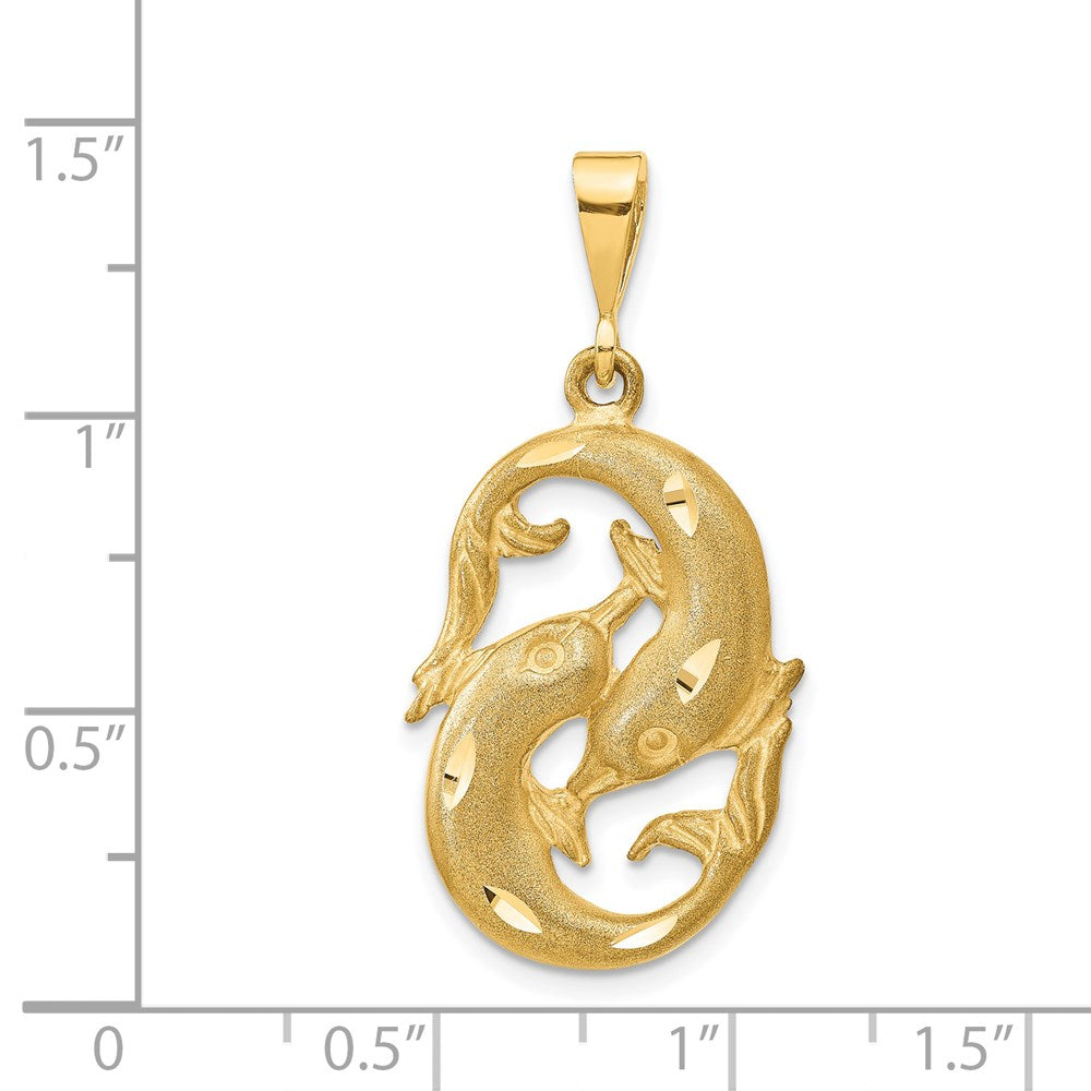 14k Satin Diamond-cut Pisces Zodiac Charm