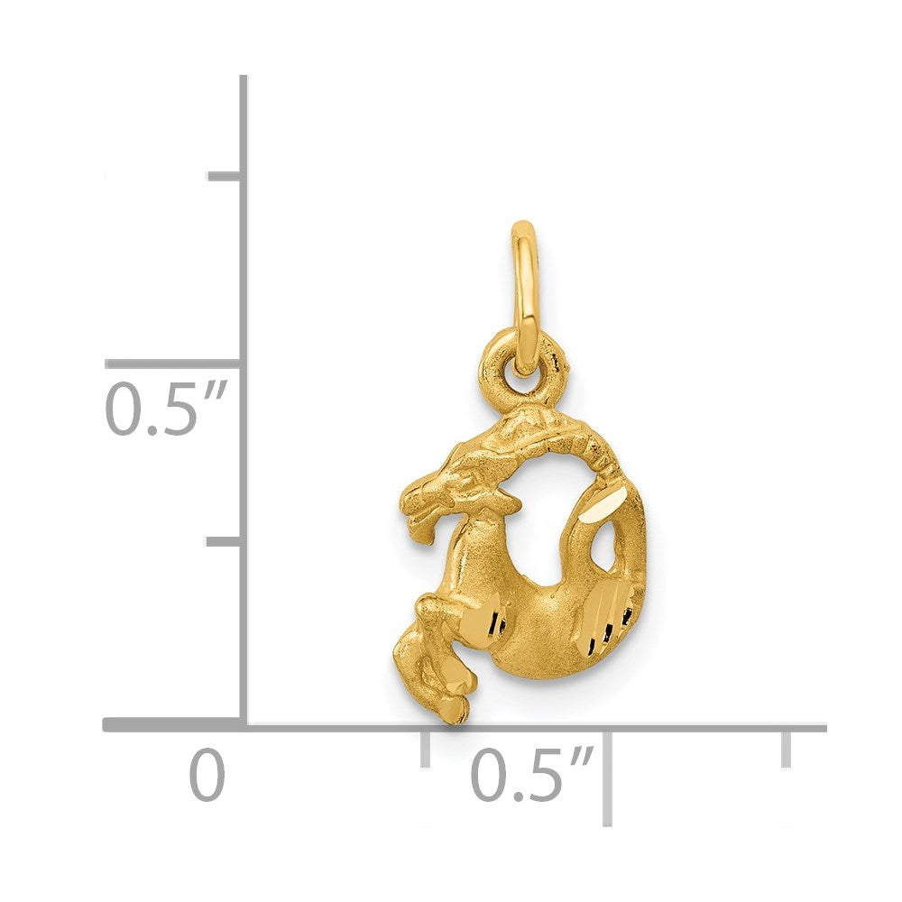 14k Satin Diamond-cut Capricorn Zodiac Charm
