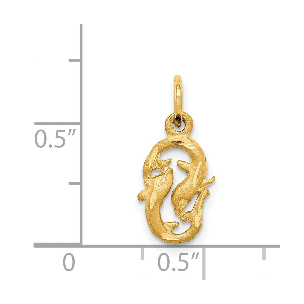 14k Satin Diamond-cut Pisces Zodiac Charm