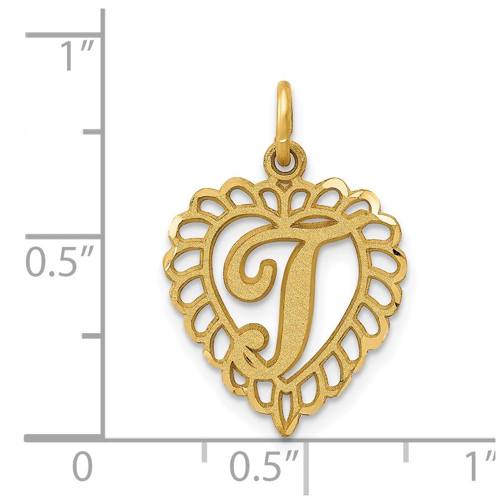 14k Heart Letter T Charm