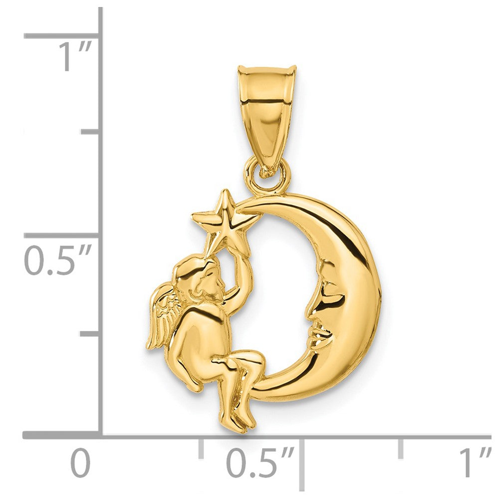14K Angel, Moon and Star Pendant