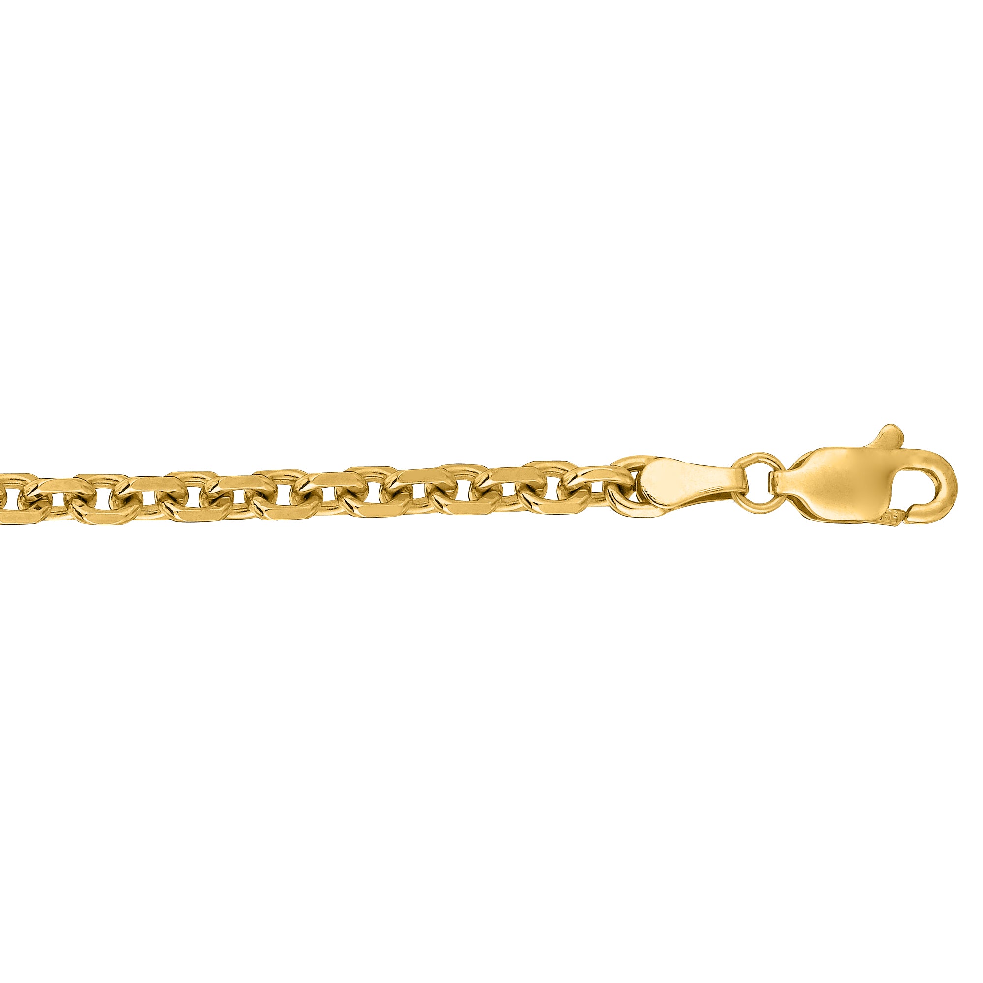 14K Yellow Gold 3.7mm Diamond Cut Cable 24" Chain with Lobster Lock