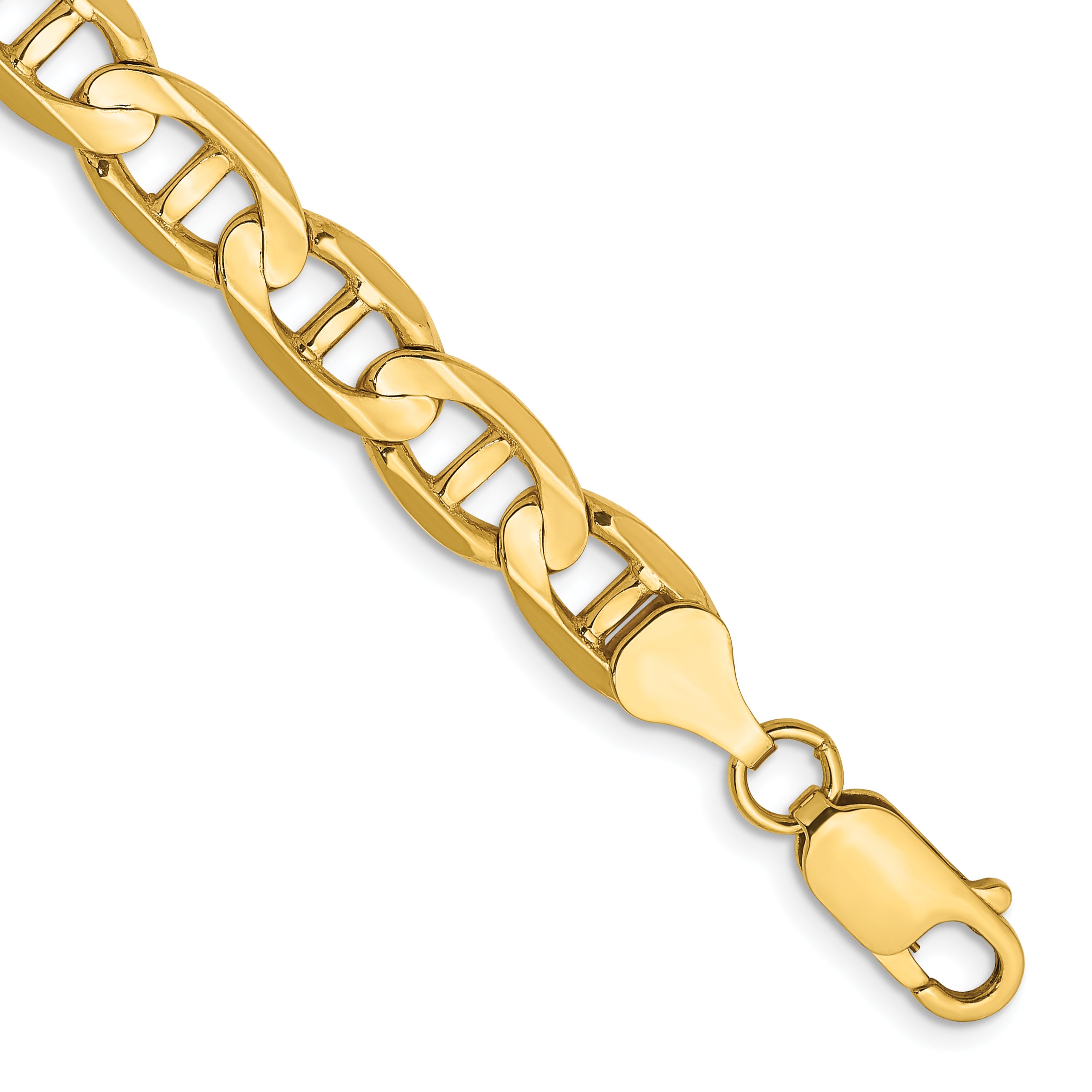 14K 7 Inch 7Mm Concave Anchor With Lobster Clasp Bracelet
