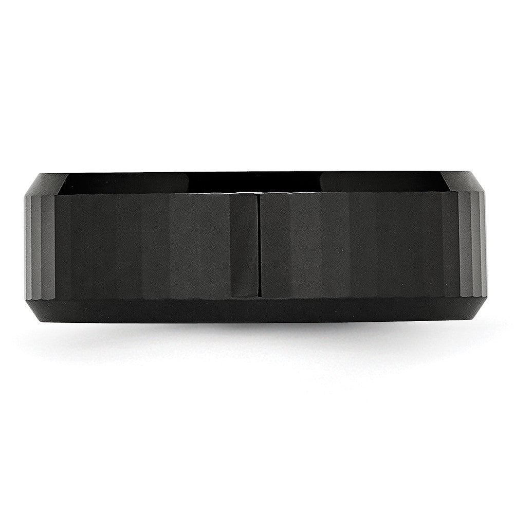 Chisel Ceramic Black Faceted Beveled Edge 8mm Polished Band