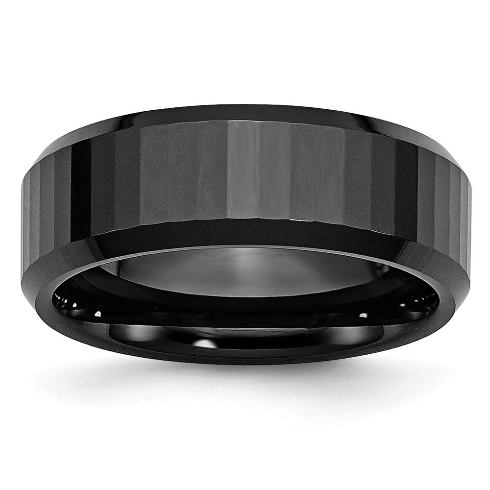 Chisel Ceramic Black Faceted Beveled Edge 8mm Polished Band