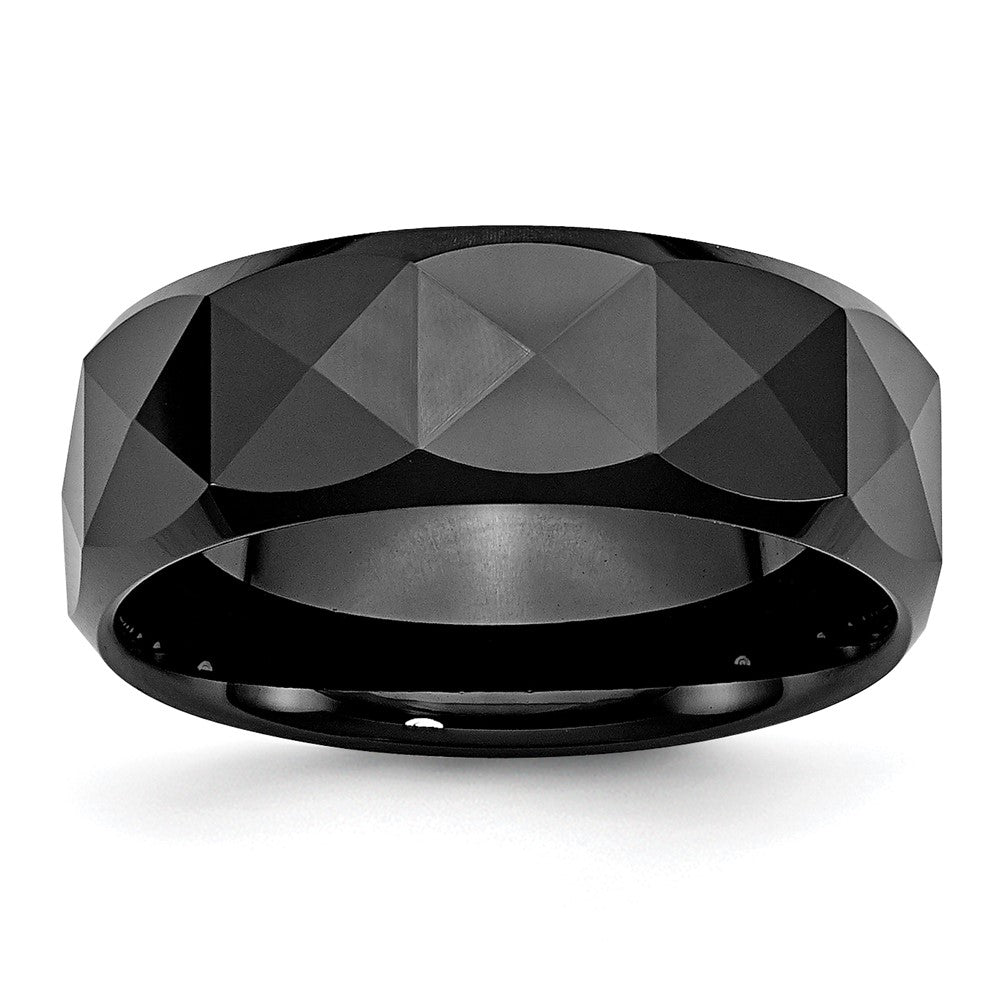 Chisel Ceramic Faceted Black 8mm Polished Beveled Edge Band