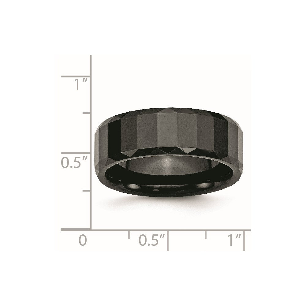 Chisel Ceramic Black Faceted 8mm Polished Beveled Edge Band