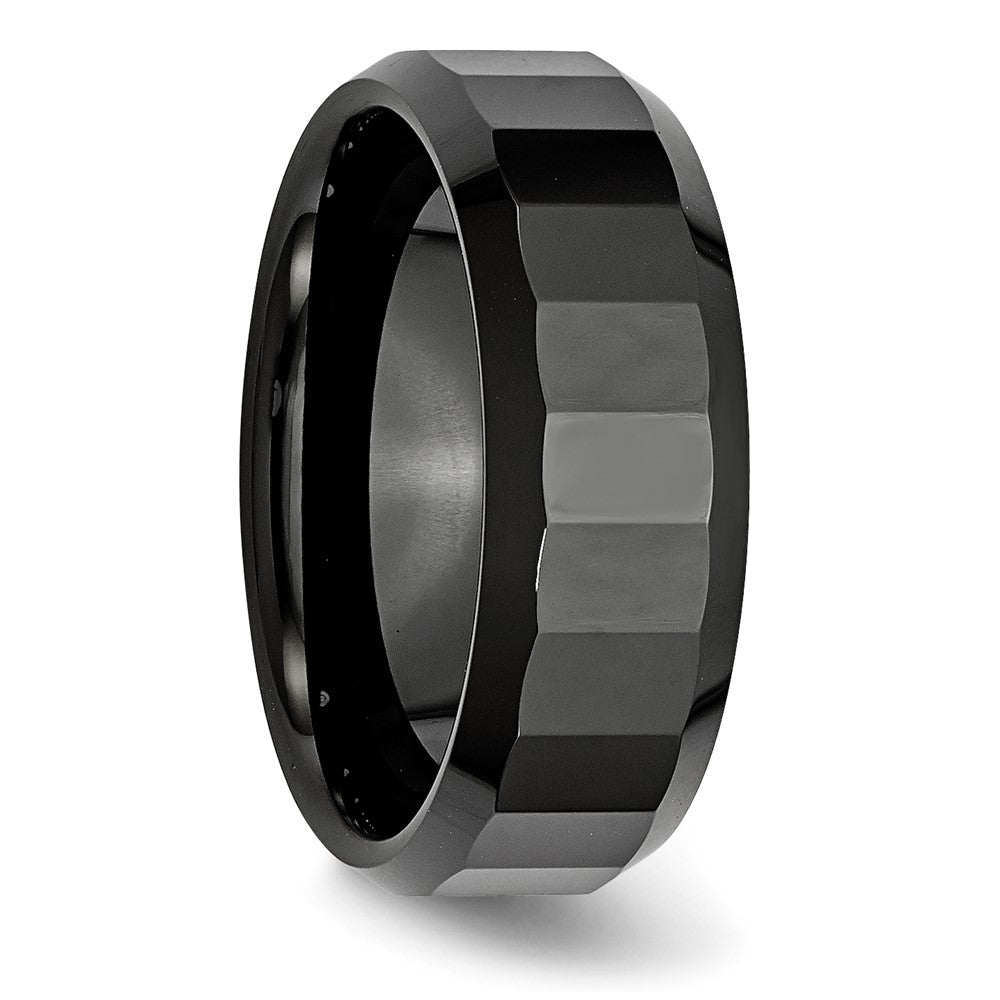 Chisel Ceramic Black Faceted Beveled Edge 8mm Polished Band